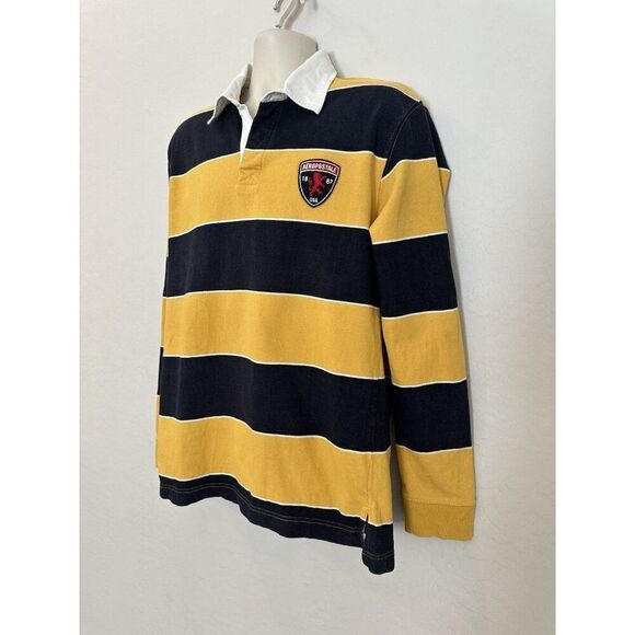 Men's Aeropostale Shirt Navy Yellow Polo Jersey L Y2K‎ Rugby Patch Retro Preppy - Picture 2 of 7